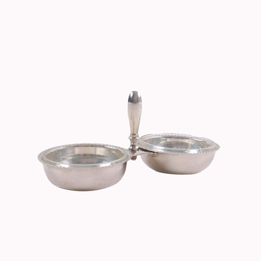 Silver Double Condiment Dish with Handle