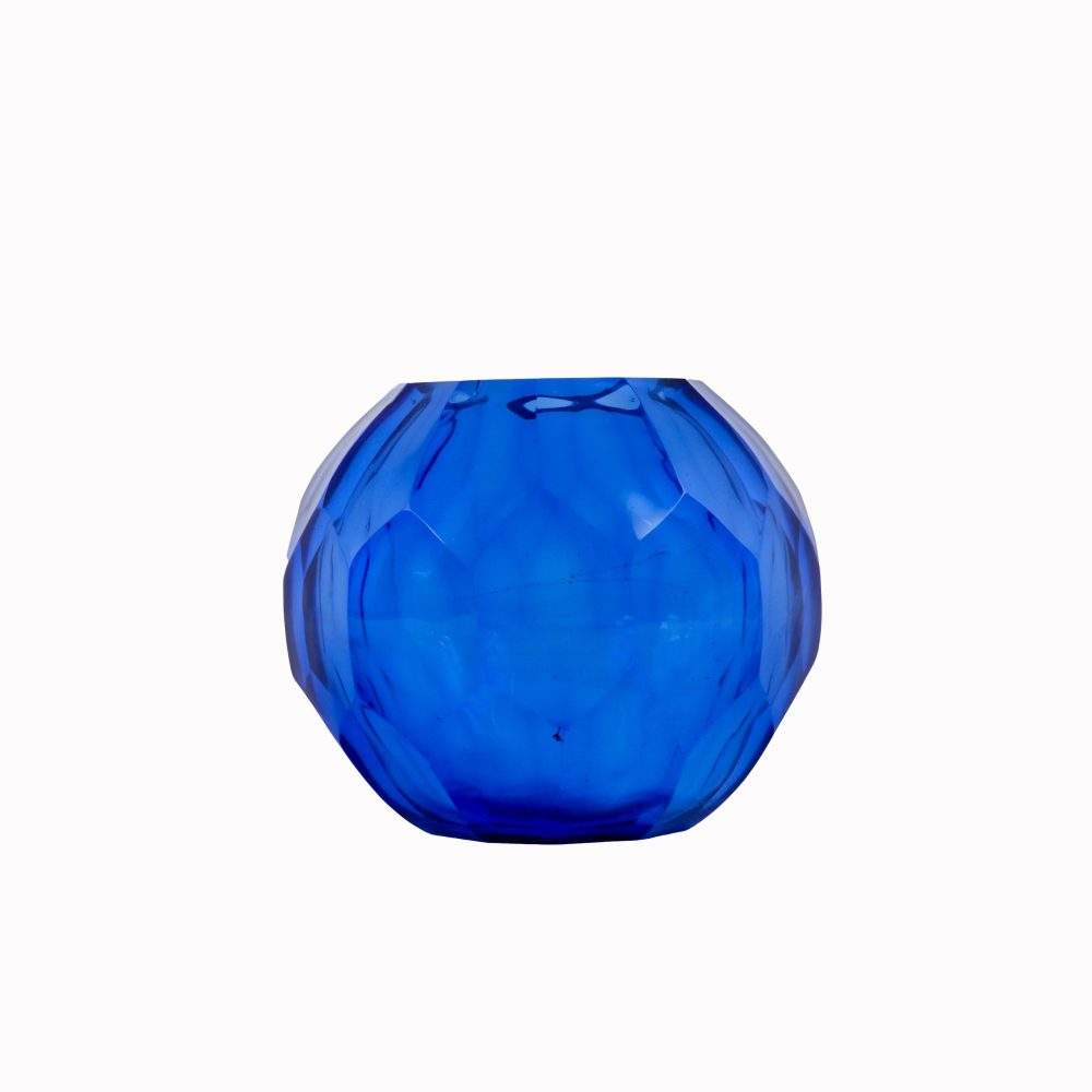 Blue Faceted Geometric Glass Vase