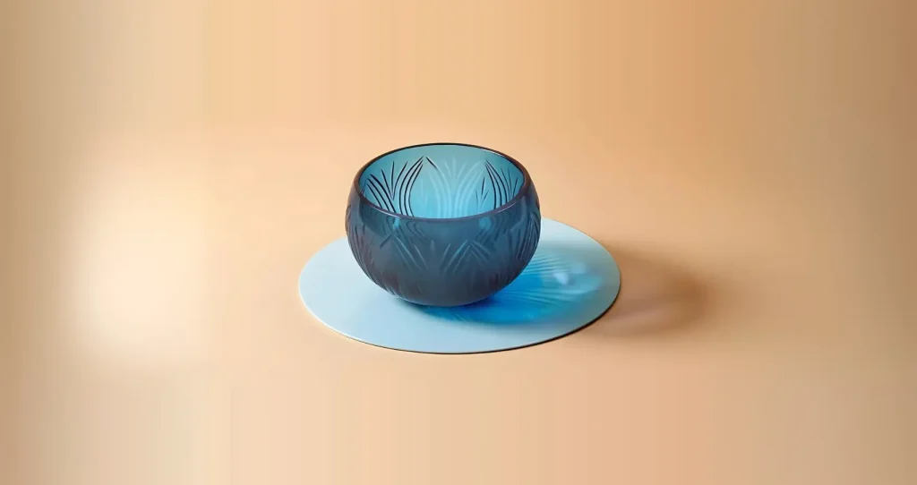 Teal Cut Glass Decorative Bowl