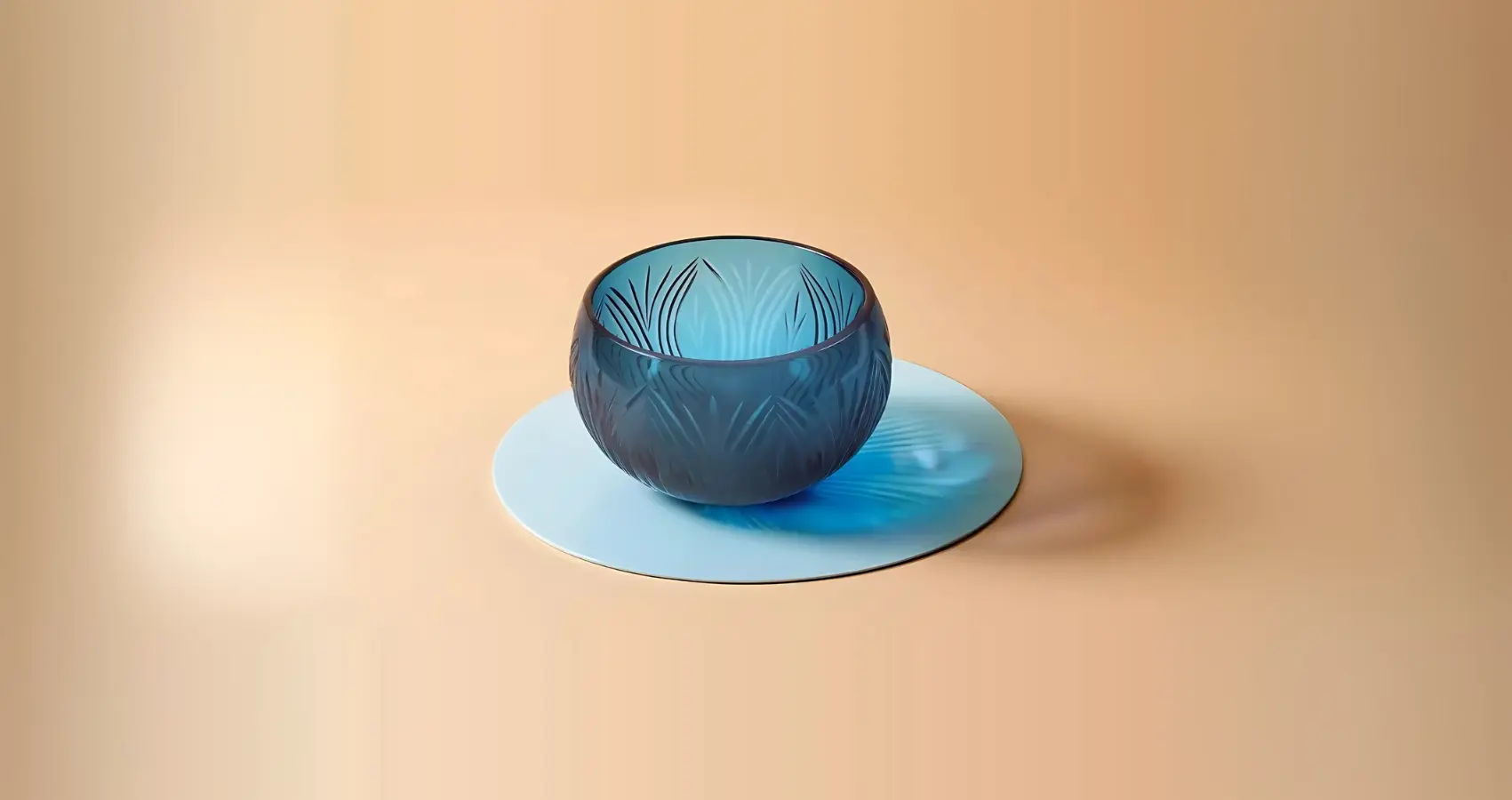 Teal Cut Glass Decorative Bowl